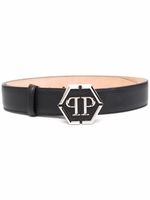 Philipp Plein ceinture en cuir à plaque logo - Noir - thumbnail