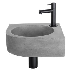 Differnz Cleo fonteinset - 31.5x31.5x10cm - Kwartrond - 1 kraangat - Recht matte zwarte kraan - Beton Grijs 38.401.21