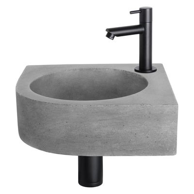 Differnz Cleo fonteinset - 31.5x31.5x10cm - Kwartrond - 1 kraangat - Recht matte zwarte kraan - Beton Grijs 38.401.21