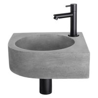 Differnz Cleo fonteinset - 31.5x31.5x10cm - Kwartrond - 1 kraangat - Recht matte zwarte kraan - Beton Grijs 38.401.21