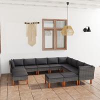 12-delige Loungeset met kussens poly rattan grijs