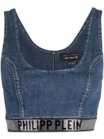 Philipp Plein haut crop en jean à logo - Bleu