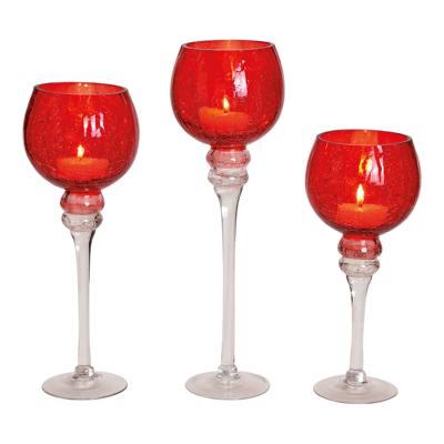 Windlicht kelk met craquelé-glas, set van 3, rood (H) 30/35/40 cm Ø 13 cm
