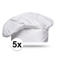 Luxe witte koksmuts - 5x - BBQ master - Hobby kok - carnaval verkleed artikel