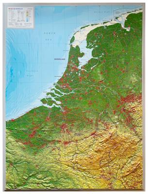 Reliëfkaart Benelux met voelbaar 3D reliëf | 77 x 57 cm | GeoRelief