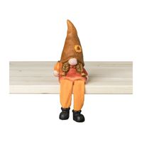 Kabouter met hangende beentjes - oranje - 13 cm - thumbnail