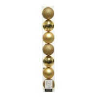 7x stuks kunststof kerstballen goud 8 cm glans/mat/glitter