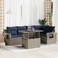 6-delige Loungeset met kussens poly rattan acacia grijs