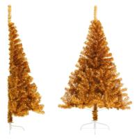 VidaXL Kunstkerstboom half met standaard 180 cm pet goudkleurig
