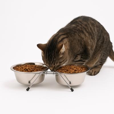 Nobleza Voerbak met standaard voor hond en kat - Dubbel - RVS - Maat S