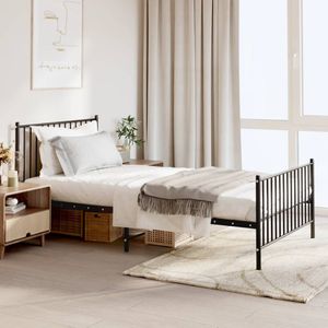 Bedframe met hoofd- en voeteneinde metaal zwart 107x203 cm