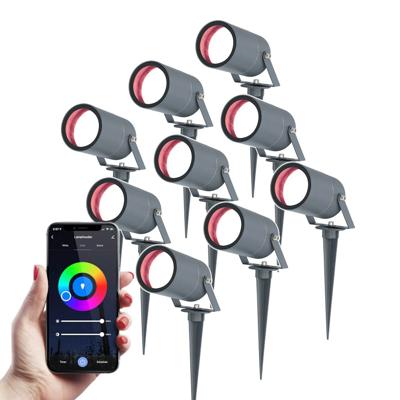 Set van 9 Spikey Smart prikspots - RGBWW - Wifi + Bluetooth - 5,5 Watt 345 lumen - IP65 Waterdicht - Bestuurbaar via app - Google Home, Amazon Alexa en Siri - Antraciet - Tuinspots