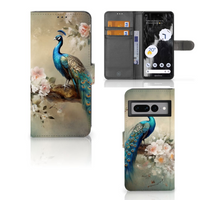 Telefoonhoesje met Pasjes voor Google Pixel 7 Pro Vintage Pauwen