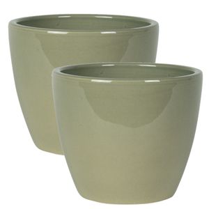 2x stuks plantenpot/bloempot in een strakke Scandinavische look mosgroen Dia 16 cm en Hoogte 13 cm