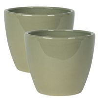 2x stuks plantenpot/bloempot in een strakke Scandinavische look mosgroen Dia 16 cm en Hoogte 13 cm