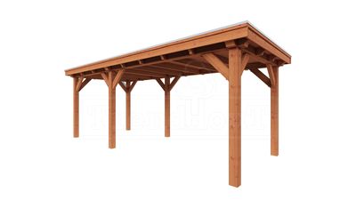 Trendhout Overkapping Siena 655x300 cm- Plat dak- Onbehandeld lariks Douglas hout- Trendhout