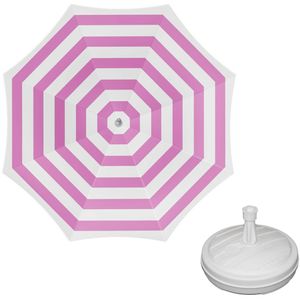 Parasol - fuchsia/wit - D160 cm - incl. draagtas - parasolvoet - 42 cm