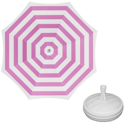Parasol - fuchsia/wit - D160 cm - incl. draagtas - parasolvoet - 42 cm