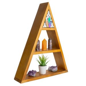 Houten Altaar Edelsteenkast Piramide Mozaïek Indonesie 51x40x10 cm