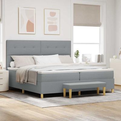 Boxspringbed met matras en bank stof lichtgrijs 200x200 cm