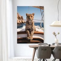 Urban Cotton Wandkleed 'Sailboat Cheetah' 80 x 110cm in Frame - black