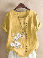 Buttoned Floral Short Sleeve Top - thumbnail