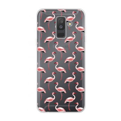 Flamingoprint groen: Samsung Galaxy A6 Plus (2018) Transparant Hoesje