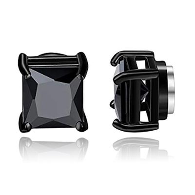 Heren oorbellen magnetisch van zwart vierkant met steen Heren oorbellen magnetisch van zwart vierkant met steen