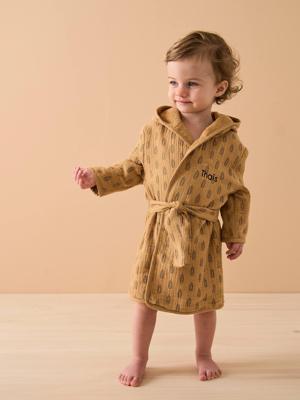 Badjas baby van personaliseerbaar katoengaas ETHNIC okergeel