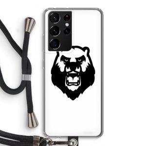 Angry Bear (white): Samsung Galaxy S21 Ultra Transparant Hoesje met koord
