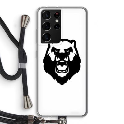Angry Bear (white): Samsung Galaxy S21 Ultra Transparant Hoesje met koord