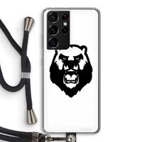 Angry Bear (white): Samsung Galaxy S21 Ultra Transparant Hoesje met koord