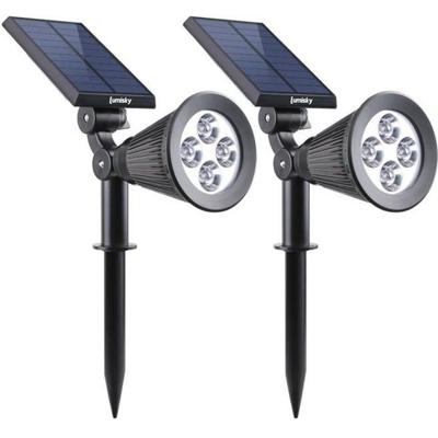LUMISKY Set van 2 waterdichte buitenlampen voor zonne-energie - 4 witte LED's - 200 Lm - Zwenkkop op 90 ° C