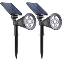 LUMISKY Set van 2 waterdichte buitenlampen voor zonne-energie - 4 witte LED's - 200 Lm - Zwenkkop op 90 ° C