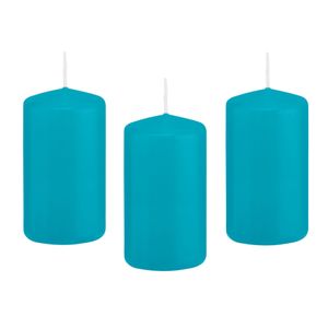 8x Turquoise blauwe cilinderkaarsen/stompkaarsen 5 x 10 cm 23 branduren