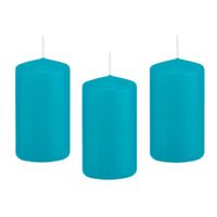 8x Turquoise blauwe cilinderkaarsen/stompkaarsen 5 x 10 cm 23 branduren