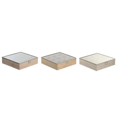 Box for Infusions DKD Home Decor 24 x 24 x 6,5 cm Kristal Natuurlijk Blauw Roze Metaal Wit 3 Onderdelen Hout MDF