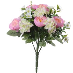 Roze hortensia/ranonkel Hydrangea/Ranunculus mix boeket kunstbloemen 35 cm   -