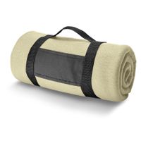 1x Fleece dekens/plaids zandkleurig met afneembaar handvat 150 x 120 cm   -
