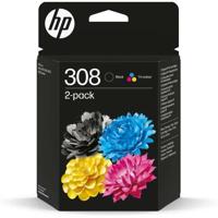 Pak met 2 originele HP 308 zwarte en driekleurige inktcartridges (6L6S6UE) voor HP Envy 6110, 6120, 6130, 6520, 6530