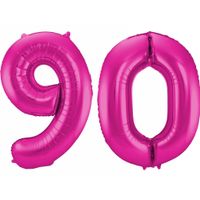 Cijfer ballonnen opblaas - Verjaardag versiering 90 jaar - 85 cm roze