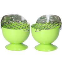Excellent Houseware Asbak - Set van 2x stuks - in BBQ vorm - metaal - 12 cm - groen - voor binnen /
