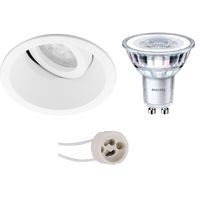 LED Spot Set - Pragmi Zano Pro - GU10 Fitting - Inbouw Rond - Mat Wit - Kantelbaar - Ø93mm - Philips - CorePro 840 36D - 3.5W - Natuurlijk Wit 4000K