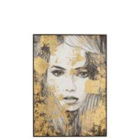 J-Line wanddecoratie vrouw - canvas|polyresin zwart|goud - thumbnail