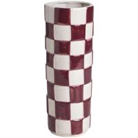 Leen Bakker - Vaas Check Paar/wit - 28,2xØ10,2 Cm - Keramiek - Wit#Paars - H28.2 Cm