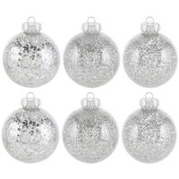 6x Glitter kerstballen zilver 8 cm kunststof kerstboom versiering/decoratie   -