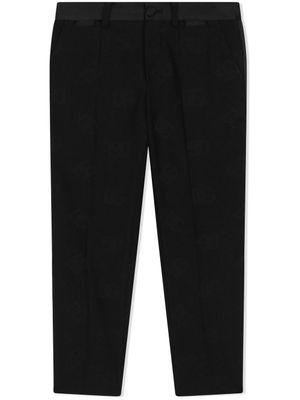 Dolce & Gabbana Kids pantalon en laine à logo DG en jacquard - Noir