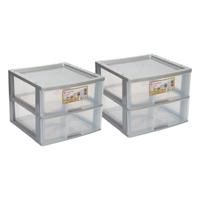 Ladeblokje/bureau organizer 2x grote lades - grijs/transparant - L38 x B38 x H30 cm - kunststof