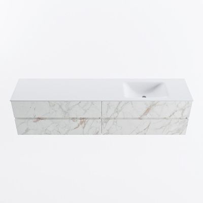 MONDIAZ VICA 200cm badmeubel onderkast Carrara 4 lades. Wastafel CLOUD rechts 1 kraangat, kleur Talc.