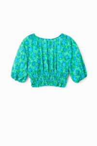 Korte blouse met pofmouwen en tie-dye - BLUE - L